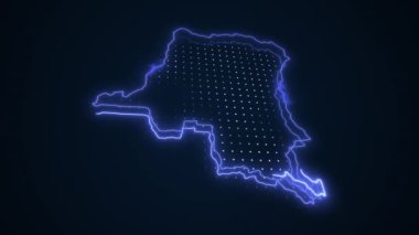 3 Boyutlu Hareketli Neon Mavi Demokratik Kongo Haritası Çevre Çizgisi Döngüsü Arkaplanı
