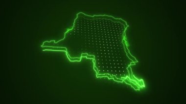 3 Boyutlu Hareketli Neon Yeşil Demokratik Kongo Haritası Çevre Çizgisi Döngüsü Arkaplanı