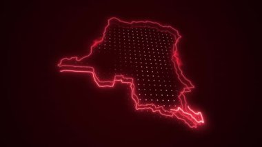 3 Boyutlu Hareketli Neon Kızıl Demokratik Kongo Haritası Çevre Çizgisi Döngü Arkaplanı