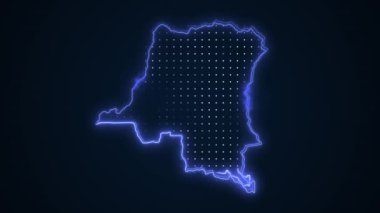 3 Boyutlu Hareketli Neon Mavi Demokratik Kongo Haritası Çevre Çizgisi Döngüsü Arkaplanı