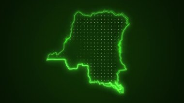 3 Boyutlu Hareketli Neon Yeşil Demokratik Kongo Haritası Çevre Çizgisi Döngüsü Arkaplanı