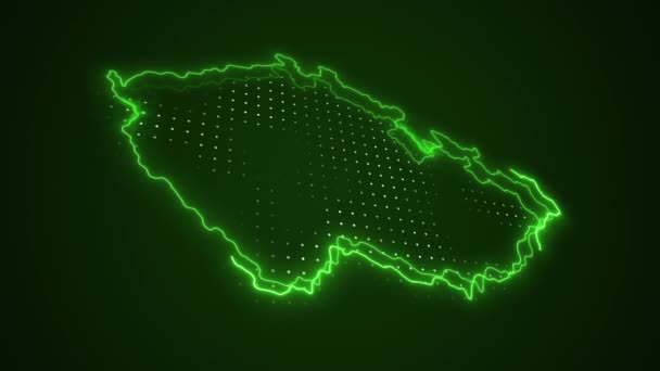 Pohybující Neon Zelená Česká Mapa Ohraničení Obrysů Smyčka Pozadí — Stock video