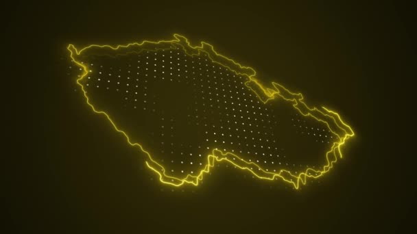 Mozgó Neon Sárga Czechia Térkép Határok Vázlatos Hurok Háttér — Stock videók