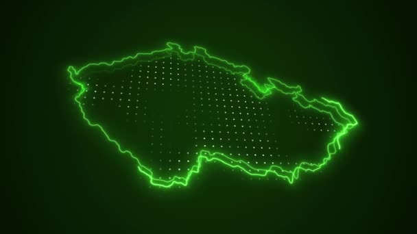 Flytta Neon Grön Czechia Karta Gränser Skiss Loop Bakgrund — Stockvideo