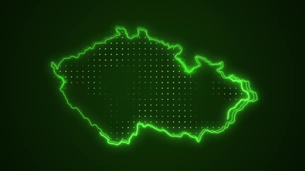 Moving Neon Zielona Czechy Mapa Granice Zarys Pętli Tło — Wideo stockowe