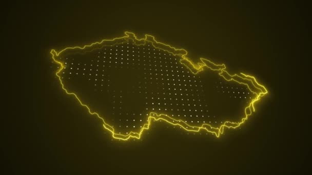Movendo Neon Amarelo Czechia Mapa Fronteiras Esboço Loop Fundo — Vídeo de Stock