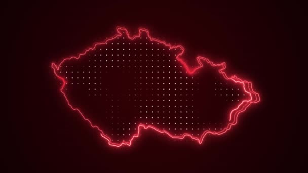 Movendo Neon Red Czechia Mapa Fronteiras Esboço Loop Fundo — Vídeo de Stock