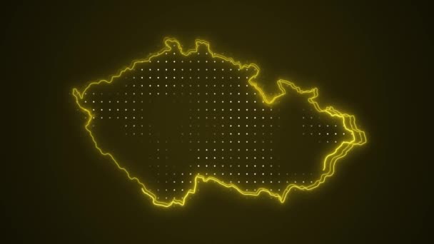 Bewegende Neon Gele Tsjechiã Kaart Borders Outline Loop Achtergrond — Stockvideo