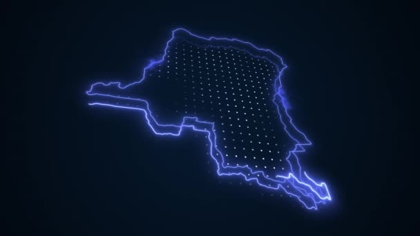Movendo Neon Azul República Democrática Congo Mapa Fronteiras Esboço Loop — Vídeo de Stock