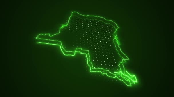 コンゴのネオングリーン民主共和国を移動する3D地図境界線ループ背景 — ストック動画