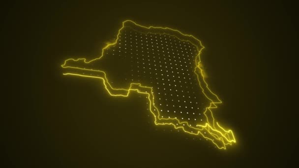 Rörlig Neon Gul Demokratisk Republiken Kongo Karta Gränser Skiss Loop — Stockvideo