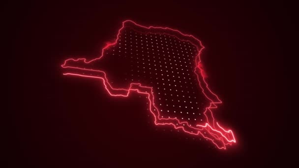 Boyutlu Hareketli Neon Kızıl Demokratik Kongo Haritası Çevre Çizgisi Döngü — Stok video