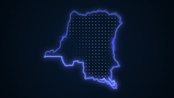 Movendo Neon Azul República Democrática Congo Mapa Fronteiras Esboço Loop — Vídeo de Stock