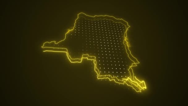 Movendo Neon Amarelo República Democrática Congo Mapa Fronteiras Esboço Loop — Vídeo de Stock
