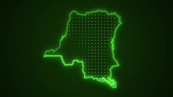 Movimiento Neón Verde República Democrática Del Congo Mapa Fronteras Esquema — Vídeos de Stock