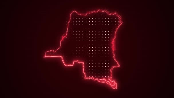 Pohybující Neonově Červená Demokratická Republika Okraji Mapy Konga Obrys Smyčka — Stock video
