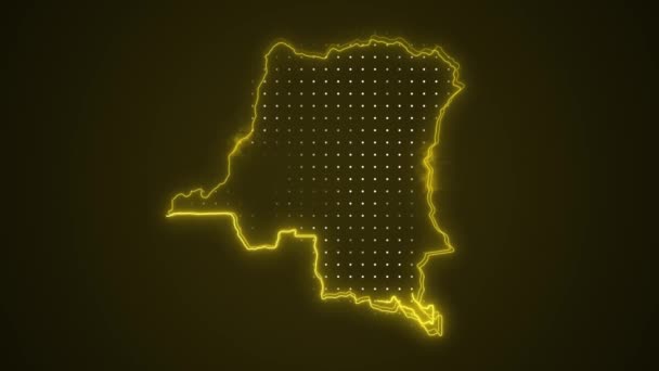 Bewegende Neon Gele Democratische Republiek Congo Kaart Grenzen Achtergrond Van — Stockvideo