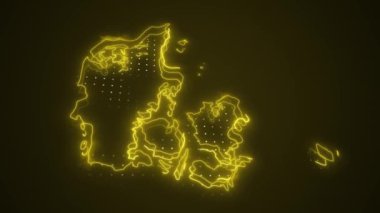 3D Taşıyıcı Neon Sarı Danimarka Haritası Kenarlık Kenarlıkları Çevre Çizgisi Arkaplanı