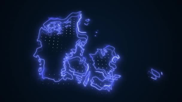 Taşınan Neon Mavi Danimarka Haritası Kenar Kenarlıkları Döngü Çizgisi Arkaplanı — Stok video