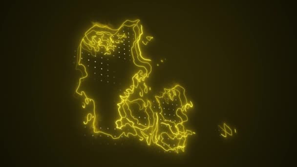 Movendo Neon Amarelo Dinamarca Mapa Fronteiras Esboço Loop Fundo — Vídeo de Stock