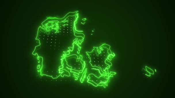 Boyutlu Hareketli Neon Yeşil Danimarka Haritası Kenar Kenarlıkları Döngü Çizgisi — Stok video