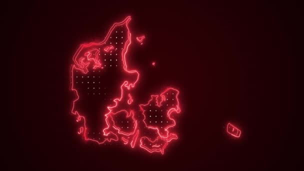 Moving Neon Red Δανία Χάρτης Σύνορα Περίγραμμα Βρόχο Φόντο — Αρχείο Βίντεο