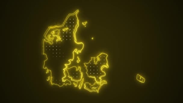 Movendo Neon Amarelo Dinamarca Mapa Fronteiras Esboço Loop Fundo — Vídeo de Stock