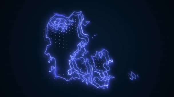 Movendo Neon Azul Dinamarca Mapa Fronteiras Esboço Loop Fundo — Vídeo de Stock