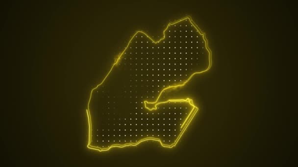 Flytta Neon Gul Djibouti Karta Gränser Disposition Loop Bakgrund — Stockvideo