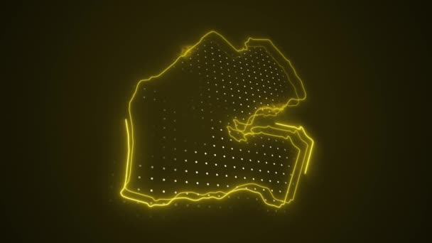 Flytning Neon Gul Djibouti Kort Grænser Outline Loop Baggrund – Stock-video
