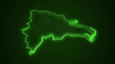 3 Boyutlu Hareketli Neon Yeşil Dominik Cumhuriyeti Haritası Çevre Çizgisi Döngüsü Arkaplanı