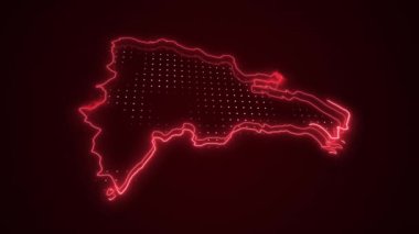 3D Hareketli Neon Kırmızı Dominik Cumhuriyeti Haritası Çevre Çizgisi Döngüsü Arkaplanı