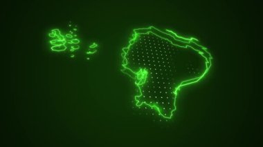 3 Boyutlu Hareketli Neon Yeşil Ekvador Haritası Kenar Kenarlıkları Çevrimiçi Döngü Arkaplanı