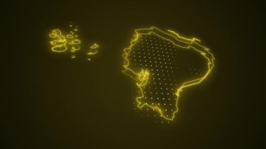 3 Boyutlu Hareketli Neon Sarı Ekvador Haritası Kenarlık Kenarlıkları Çevre Çizelgesi Arkaplanı