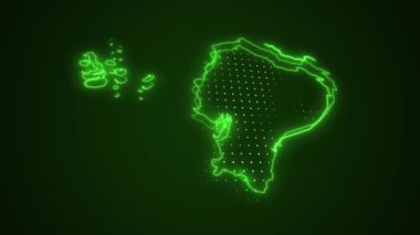 3 Boyutlu Hareketli Neon Yeşil Ekvador Haritası Kenar Kenarlıkları Çevrimiçi Döngü Arkaplanı