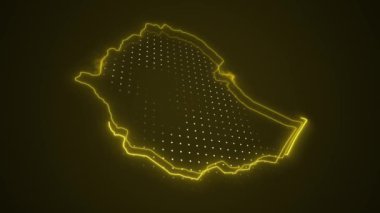3 Boyutlu Hareketli Neon Sarı Etiyopya Haritası Kenarlık Kenarlıkları Çevre Çizgisi Arkaplanı