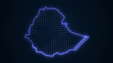 3 Boyutlu Hareketli Neon Mavi Etiyopya Haritası Kenar Kenarlıkları Döngüsü Arkaplanı