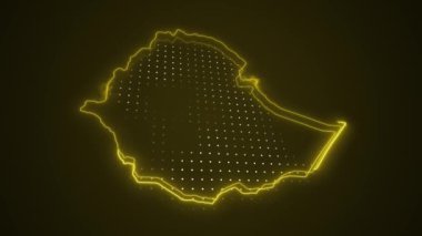 3 Boyutlu Hareketli Neon Sarı Etiyopya Haritası Kenarlık Kenarlıkları Çevre Çizgisi Arkaplanı