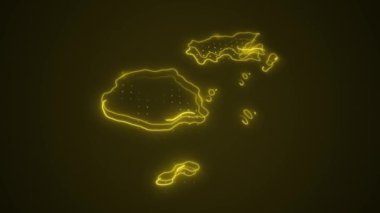 3D Taşıyıcı Neon Sarı Fiji Haritası Kenar Kenarlıkları Çevre Çizgisi Arkaplanı