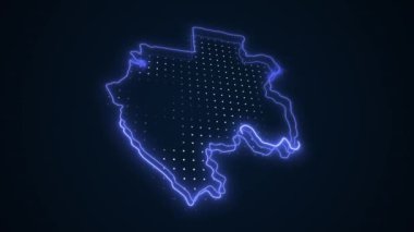 3 Boyutlu Hareketli Neon Mavi Gabon Haritası Kenarlık Çizgisi Döngü Arkaplanı