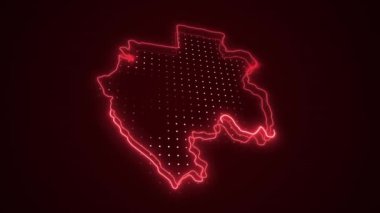 3 Boyutlu Hareketli Neon Kırmızı Gabon Haritası Kenarlık Çizgisi Döngü Arkaplanı