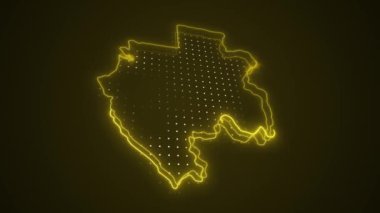 3 Boyutlu Hareketli Neon Sarı Gabon Haritası Kenar Kenarlıkları Çevre Çizelgesi Arkaplanı