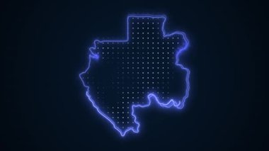 3 Boyutlu Hareketli Neon Mavi Gabon Haritası Kenarlık Çizgisi Döngü Arkaplanı