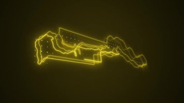 3 Boyutlu Hareketli Neon Sarı Gambiya Haritası Sınırlar Çizgisi Döngü Arkaplanı