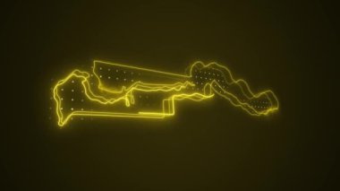3 Boyutlu Hareketli Neon Sarı Gambiya Haritası Sınırlar Çizgisi Döngü Arkaplanı