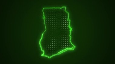 3 Boyutlu Hareketli Neon Yeşil Gana Haritası Kenar Kenarlıkları Döngü Çizgisi Arkaplanı