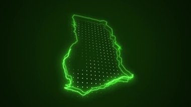 3D Moving Neon Green Ghana Map Borders Outline Loop Background
