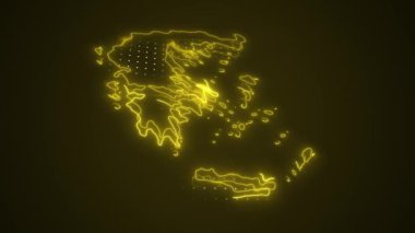 3D Taşınan Neon Sarı Yunanistan Haritası Çevre Çizgisi Döngüsü Arkaplanı