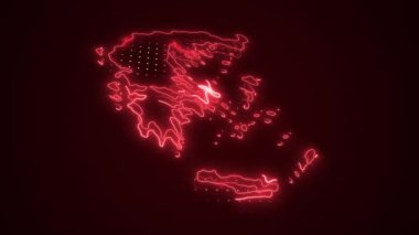 3D Taşıyıcı Neon Kırmızısı Yunanistan Sınırları Döngü Arkaplanı Haritası