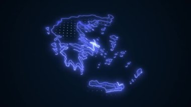 3D Taşınan Neon Mavisi Yunanistan Haritası Çevre Çizgisi Döngüsü Arkaplanı